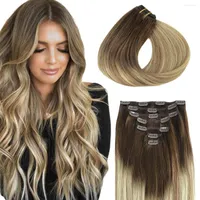 Human Hair Bulks POPUKAR Clip In Extensions Walnut Brown To Ash And Bleach Blonde Real Straight Remy
