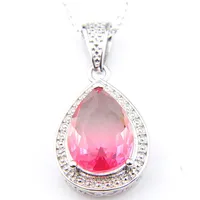 10Pcs Luckyshine 3 Color Optional Women Wedding Party Jewelry Tourmaline Gems Silver Vintage Necklaces Pendants With Chain Sh3098