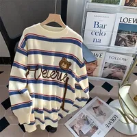Womens Sweaters LQ SONGYI High Quality Striped Pullover Cartoon Long Sleeve Top O Neck Knitted Jumpers Loose Women 220923