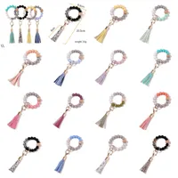 tassels wood bead keychain Silicone Beads Bracelet Party Favor Leather key ring Food grade silicon Wrist Keychains Pendant BBB15795