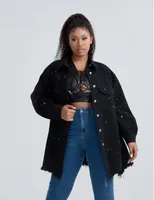 Женская модная джинсовая куртка для женской джинсы Raw Hem пуговица вверх повально черная осенняя зимняя куртка