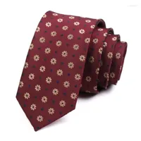 Bow Ties Design Men's Wedding Party Neck Tie High Quality 6CM Floral Jacquard Red For Men Business Suit Work Necktie Gift Box