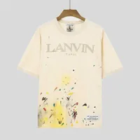 Mens T-Shirts GalleryDept Moda Markası Lanvin X Dept Soun Casual Erkek ve Kadın Bej Mürekkep Sıçraması Kısa Kollu Tee
