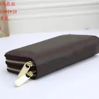 WF Women fashion Luxury clutch wallet pu leather Double zipper wallets long classical Brown Flower grid designer brand men fashion299K
