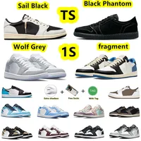 Jumpman 1 low Basketball Shoes Travis Scotts Black Phantom Sail Black Olive Reverse Mocha Dark fragment 1s Wolf Grey Sports Sneakers for Men and Women