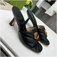 Slippers Flip Flops Women 'S Formal Sandals Top Middle Heel Classic Summer Lazy Designer Fashion Metal Letter Leather Wedding Sexy Large 35-43 01