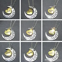 Mixed order moon heart necklace pendant I Love You To The Moon and Back Pendants Necklaces Dad Mom Brother Sister charm Necklace g205r