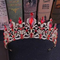 KMVEXO Red Black Crystal Wedding Tiara Bridal Crown for Bride Gold Crowns Headband Jewelry Hair Accessories 2106162320