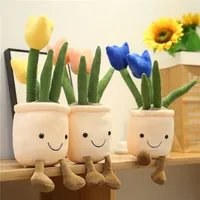 Plush Dolls 1pcs Flower Toy Simulation Plant Succulent Tulip Flowerpot With Legs Indoor Decoration 220924