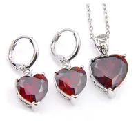 Luckyshine 5 Sets Wedding Jewelry Sets Pendants Earrings Heart Red Garnet Gems 925 Silver Necklaces Engagements Gift253u