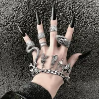4Pcs Set Gothic Steampunk Snake Midi Ring Set Vintage Punk Metal Knuckle Joint Rings For Women Jewelry242C