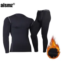 Men's Tracksuits Aismz Winter Thermal Underwear Men Clothing Sportswear Compression Quick Dry Warm Long Johns Fitness Fleece Thermo Underwear Set 220926