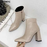 Boots New Winter quality snake ankle boots for women pointed toe high heels boots simple zipper fashion shoes woman 2019 Spring 32-43 T220926