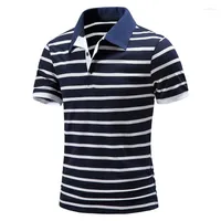 Men's Polos 2022 Summer Short-sleeved Striped Color-blocking Lapel T Shirt Fashion Men's Trend T-shirt Tops