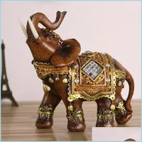 Decorative Objects Figurines 1Pc Resin Mascot Lucky Elephant Figurine Garden Miniature Craft Wedding Gift Home Office Desktop Decora Dhsp2