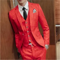 Men's Suits Red Men Suit Jacket With Vest And Pant High Quality 3 Piece Set Asia Size S-2XL Slim Design Wedding