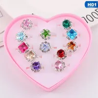 12 24 36pcs Jewelry Rings With Heart Shape Box Birthday Gift Adjustable Set For Little Girls Cluster328M