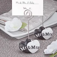 50pcs Decorazioni da tavolo per feste di nozze Mr. Mrs. Heart Design Place Holder in resina solida in bianco e nero Card Card Holder