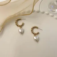 Kolczyki na stadninach francuskie vintage serce perły dla kobiet dziewczęta moda urok smażone ciasto skręt żeńskie estetyczne prezenty biżuterii