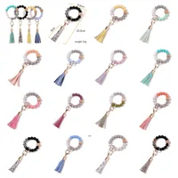 tassels wood bead keychain Silicone Beads Bracelet Party Favor Leather key ring Food grade silicon Wrist Keychains Pendant PSB15795