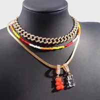 Pendant Necklaces Exquisite And Fashionable Rice Bead Necklace For Ladies Zircon Inlaid Bear Gummy Punk Style Cuban Chain219S