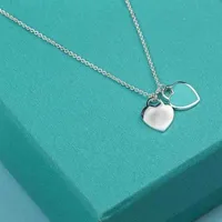 Chains S925 Sterling Silver Necklace Fashion High Quality Blue Double Heart Enamel Ladies Exquisite Jewelry Gifts282W