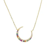 2019 Statement Gold filled maxi Long Crescent Moon Necklace paved rainbow cz Double Horn Necklace For Women Charm Jewelry gifts2069