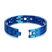 Link Chain Blue Bracelet Men Heavy Quality Cool Hand Energy Health Germanium Magnetic Stainless Steel Bracelets1280c