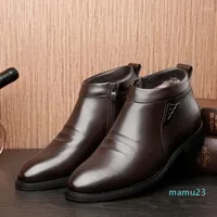 Boots Side Short Plush Snow for Men Winter Shoes Casual Business Dress Mens Leather Botas