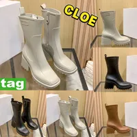 Designer Cloe Boots Betty Rubber Rain Boot Fashion Fashion Knee Halt Loties altissimi tallone grosso da donna Spesso Donne Donne Nomad Beige Black Woman Deiner
