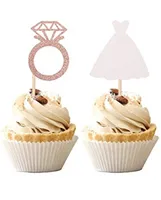 Decora￧￣o de festa de f￡brica 4 PCs Configurar a noiva para ser toppers de cupcake com anel de anel de cora￧￣o anel de noiva Picks noivado de casamento Decora￧￵es de bolo de festa