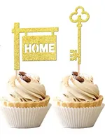 Заводская вечеринка украшения сладкий домашний кекс Toppers Gold Glitter Key House House Hearting Cupcakes Выбирает новые тематические украшения для торта.
