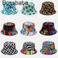 Women Men Harajuku Bucket Hat Flower Contrast Colored Reversible Packable Wide Brim Sun Visor Hip Hop Cotton Fisherman Cap 927