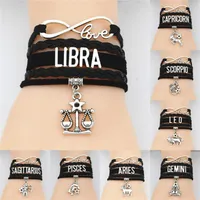 Handmade Charm Bracelet Vintage Infinity Love 12 Constellation Aries Taurus Gemini Cancer Leo Virgo Libra Scorpio Pisces Zodiac Si316L