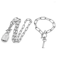 Necklace Earrings Set Fashion Bracelet Jewelry Stainless Steel Padlock Pendant Gold Steel Hip-Hop Punk Chain Lock Personalized Gift