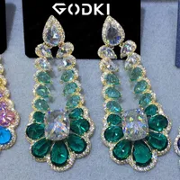 Dangle Earrings GODKI Famous Design Drop For Women Wedding Multi Cubic Zirconia Dubai Bridal Costume Jewelry 2022 Summer Party