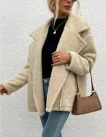 여자 외부웨어 대형 테디 양털 재킷 평범한 옷깃 겨울 자켓 따뜻한 가역어
