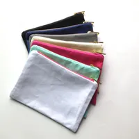 35pcs lot solid color canvas makeup bag with gold zip gold lining 6 9in cosmetic bag for DIY print black white grey pink navy mint2794