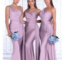 Sexy Dark Green Pink African Bridesmaid Dresses 2023 Wedding Guest Dress One Shoulder Mermaid Sweep Train Long Plus Size Party Maid of Honor Gown BC9850 B0927