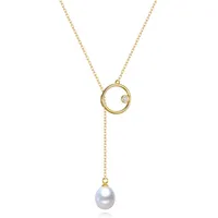 Cadeia de gargantilha de ouro simples personalizada colar de pendente de p￩rola real para mulheres joias para festas de casamento