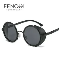 Fenchi White Round Steampunk Womens Sunglasses Sungasses Designer Shades de haute qualité Men Zonnebril Dames262L