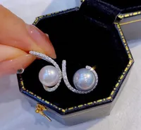 22092410 Pearl-sieraden met dames Akoya 8-9 mm 7-8 mm zoetwaterstijnboeten zirconia geometische curve hangend 18k geel / wit goud vergulde meid cadeau verjaardag