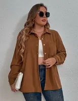 Frauen in Übergröße Cordjacke Casual Long Sleeve Button Up Solid Color Jacket