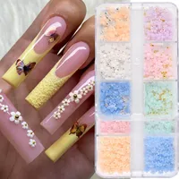 Nail Art Decorations 3D Colorful Acrylic Flower Decoration Mixed Size Flowers Nails Rhinestone Gem Manicure Tool Accessories DIY Design