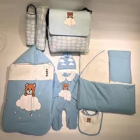 Newborn Baby girls Boys Romper Clothes Spring Cartoon Infant Long Sleeve Jumpsuit Hat bib blanket Sleeping bag 5Pcs Outfits182u