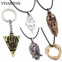 Pendant Necklaces Game The Elder Scrolls Necklace Skyrim Dragon Alloy Vintage Priest Mask Keychain Triangle Charm Choker Women222y