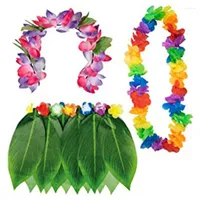 Decorative Flowers 5 Pcs Party Supplies Hawaiian Leaf Skirt Suit Colorful Garland Show Set Necklace For Beach Parties