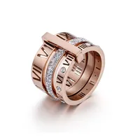 Ring Stainless Steel Rose Gold Roman Numerals Diamond Rings Fashion designer Jewelry Women's Wedding Engagement Jewelry287L