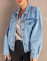 Женский сплошной цвет ретро -лоскут карманная кислота промытая джинсовая куртка