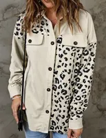 Women's Outwear Albicon Apricoch Stampa leopardo Dettagli Giacca a velluto a boccia